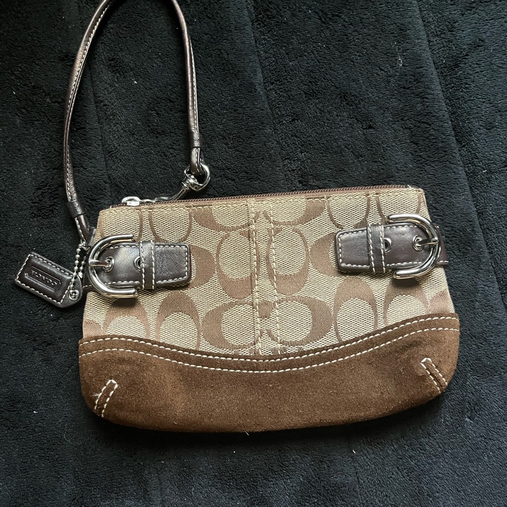 Coach Brown Monogram Wristlet Clutch